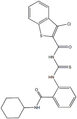 2-[({[(3-chloro-1-benzothien-2-yl)carbonyl]amino}carbothioyl)amino]-N-cyclohexylbenzamide 结构式