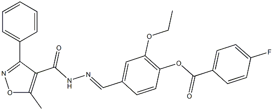 2-ethoxy-4-{2-[(5-methyl-3-phenyl-4-isoxazolyl)carbonyl]carbohydrazonoyl}phenyl 4-fluorobenzoate 结构式