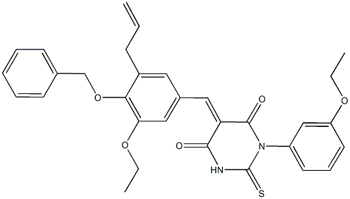 5-[3-allyl-4-(benzyloxy)-5-ethoxybenzylidene]-1-(3-ethoxyphenyl)-2-thioxodihydro-4,6(1H,5H)-pyrimidinedione 结构式