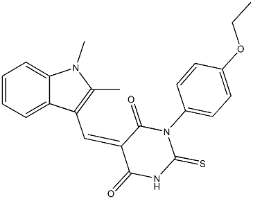 5-[(1,2-dimethyl-1H-indol-3-yl)methylene]-1-(4-ethoxyphenyl)-2-thioxodihydro-4,6(1H,5H)-pyrimidinedione 结构式