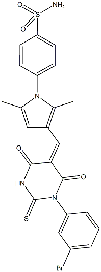 4-{3-[(1-(3-bromophenyl)-4,6-dioxo-2-thioxotetrahydro-5(2H)-pyrimidinylidene)methyl]-2,5-dimethyl-1H-pyrrol-1-yl}benzenesulfonamide 结构式