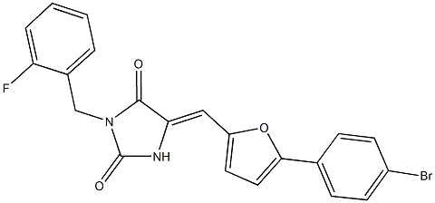 5-{[5-(4-bromophenyl)-2-furyl]methylene}-3-(2-fluorobenzyl)-2,4-imidazolidinedione 结构式