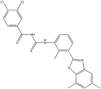 N-(3,4-dichlorobenzoyl)-N'-[3-(5,7-dimethyl-1,3-benzoxazol-2-yl)-2-methylphenyl]thiourea 结构式