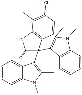 3,3-bis(1,2-dimethyl-1H-indol-3-yl)-6-chloro-7-methyl-1,3-dihydro-2H-indol-2-one 结构式