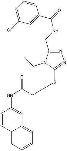 3-chloro-N-[(4-ethyl-5-{[2-(2-naphthylamino)-2-oxoethyl]thio}-4H-1,2,4-triazol-3-yl)methyl]benzamide 结构式