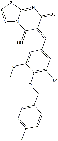 6-{3-bromo-5-methoxy-4-[(4-methylbenzyl)oxy]benzylidene}-5-imino-5,6-dihydro-7H-[1,3,4]thiadiazolo[3,2-a]pyrimidin-7-one 结构式