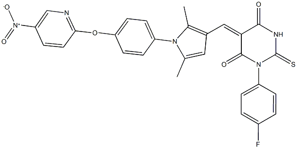 1-(4-fluorophenyl)-5-({1-[4-({5-nitro-2-pyridinyl}oxy)phenyl]-2,5-dimethyl-1H-pyrrol-3-yl}methylene)-2-thioxodihydro-4,6(1H,5H)-pyrimidinedione 结构式