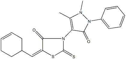 5-(3-cyclohexen-1-ylmethylene)-3-(1,5-dimethyl-3-oxo-2-phenyl-2,3-dihydro-1H-pyrazol-4-yl)-2-thioxo-1,3-thiazolidin-4-one 结构式