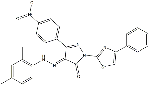 3-{4-nitrophenyl}-1-(4-phenyl-1,3-thiazol-2-yl)-1H-pyrazole-4,5-dione 4-[(2,4-dimethylphenyl)hydrazone] 结构式