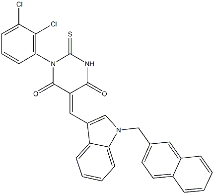 1-(2,3-dichlorophenyl)-5-{[1-(2-naphthylmethyl)-1H-indol-3-yl]methylene}-2-thioxodihydro-4,6(1H,5H)-pyrimidinedione 结构式