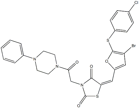 5-({4-bromo-5-[(4-chlorophenyl)sulfanyl]-2-furyl}methylene)-3-[2-oxo-2-(4-phenylpiperazin-1-yl)ethyl]-1,3-thiazolidine-2,4-dione 结构式