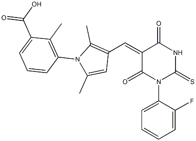 3-{3-[(1-(2-fluorophenyl)-4,6-dioxo-2-thioxotetrahydro-5(2H)-pyrimidinylidene)methyl]-2,5-dimethyl-1H-pyrrol-1-yl}-2-methylbenzoic acid 结构式