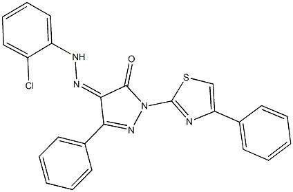 3-phenyl-1-(4-phenyl-1,3-thiazol-2-yl)-1H-pyrazole-4,5-dione 4-[(2-chlorophenyl)hydrazone] 结构式