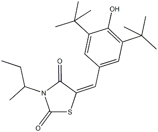 3-sec-butyl-5-(3,5-ditert-butyl-4-hydroxybenzylidene)-1,3-thiazolidine-2,4-dione 结构式