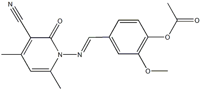 4-{[(3-cyano-4,6-dimethyl-2-oxopyridin-1(2H)-yl)imino]methyl}-2-methoxyphenyl acetate 结构式