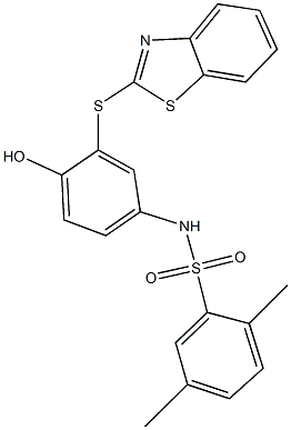 N-[3-(1,3-benzothiazol-2-ylsulfanyl)-4-hydroxyphenyl]-2,5-dimethylbenzenesulfonamide 结构式