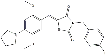 5-[2,5-dimethoxy-4-(1-pyrrolidinyl)benzylidene]-3-(4-fluorobenzyl)-1,3-thiazolidine-2,4-dione 结构式