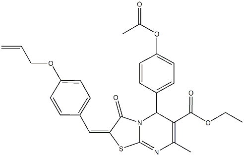 ethyl 5-[4-(acetyloxy)phenyl]-2-[4-(allyloxy)benzylidene]-7-methyl-3-oxo-2,3-dihydro-5H-[1,3]thiazolo[3,2-a]pyrimidine-6-carboxylate 结构式