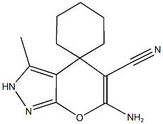 6-amino-5-cyano-3-methyl-2,4-dihydrospiro(pyrano[2,3-c]pyrazole-4,1'-cyclohexane) 结构式