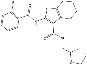 2-[(2-fluorobenzoyl)amino]-N-(tetrahydrofuran-2-ylmethyl)-4,5,6,7-tetrahydro-1-benzothiophene-3-carboxamide 结构式