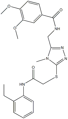 N-[(5-{[2-(2-ethylanilino)-2-oxoethyl]sulfanyl}-4-methyl-4H-1,2,4-triazol-3-yl)methyl]-3,4-dimethoxybenzamide 结构式