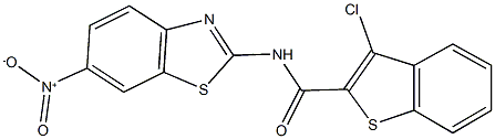 3-chloro-N-{6-nitro-1,3-benzothiazol-2-yl}-1-benzothiophene-2-carboxamide 结构式