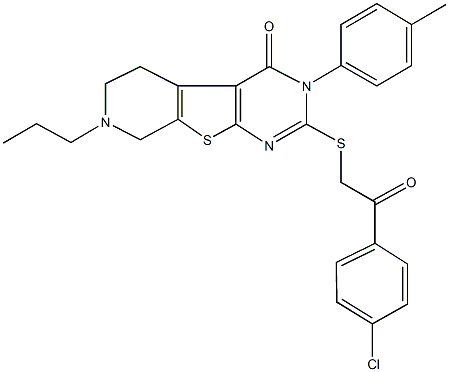 2-{[2-(4-chlorophenyl)-2-oxoethyl]sulfanyl}-3-(4-methylphenyl)-7-propyl-5,6,7,8-tetrahydropyrido[4',3':4,5]thieno[2,3-d]pyrimidin-4(3H)-one 结构式