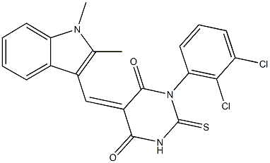 1-(2,3-dichlorophenyl)-5-[(1,2-dimethyl-1H-indol-3-yl)methylene]-2-thioxodihydro-4,6(1H,5H)-pyrimidinedione 结构式