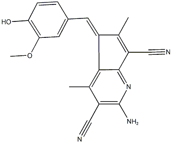 2-amino-5-(4-hydroxy-3-methoxybenzylidene)-4,6-dimethyl-5H-cyclopenta[b]pyridine-3,7-dicarbonitrile 结构式