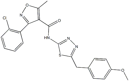 3-(2-chlorophenyl)-N-[5-(4-methoxybenzyl)-1,3,4-thiadiazol-2-yl]-5-methyl-4-isoxazolecarboxamide 结构式