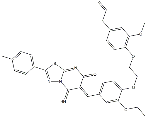 6-{4-[2-(4-allyl-2-methoxyphenoxy)ethoxy]-3-ethoxybenzylidene}-5-imino-2-(4-methylphenyl)-5,6-dihydro-7H-[1,3,4]thiadiazolo[3,2-a]pyrimidin-7-one 结构式