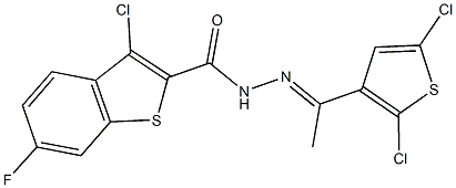 3-chloro-N'-[1-(2,5-dichloro-3-thienyl)ethylidene]-6-fluoro-1-benzothiophene-2-carbohydrazide 结构式
