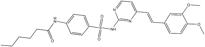 N-{4-[({4-[2-(3,4-dimethoxyphenyl)vinyl]-2-pyrimidinyl}amino)sulfonyl]phenyl}hexanamide 结构式