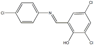 2,4-dichloro-6-{[(4-chlorophenyl)imino]methyl}phenol 结构式