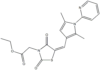 ethyl {5-[(2,5-dimethyl-1-pyridin-2-yl-1H-pyrrol-3-yl)methylene]-2,4-dioxo-1,3-thiazolidin-3-yl}acetate 结构式