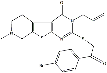 3-allyl-2-{[2-(4-bromophenyl)-2-oxoethyl]sulfanyl}-7-methyl-5,6,7,8-tetrahydropyrido[4',3':4,5]thieno[2,3-d]pyrimidin-4(3H)-one 结构式