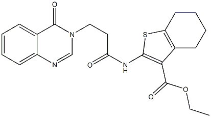 ethyl 2-{[3-(4-oxo-3(4H)-quinazolinyl)propanoyl]amino}-4,5,6,7-tetrahydro-1-benzothiophene-3-carboxylate 结构式