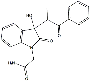 2-[3-hydroxy-3-(1-methyl-2-oxo-2-phenylethyl)-2-oxo-2,3-dihydro-1H-indol-1-yl]acetamide 结构式