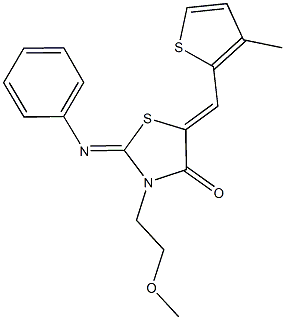 3-(2-methoxyethyl)-5-[(3-methyl-2-thienyl)methylene]-2-(phenylimino)-1,3-thiazolidin-4-one 结构式