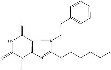 3-methyl-8-(pentylsulfanyl)-7-(2-phenylethyl)-3,7-dihydro-1H-purine-2,6-dione 结构式