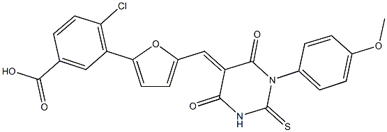 4-chloro-3-{5-[(1-(4-methoxyphenyl)-4,6-dioxo-2-thioxotetrahydro-5(2H)-pyrimidinylidene)methyl]-2-furyl}benzoic acid 结构式
