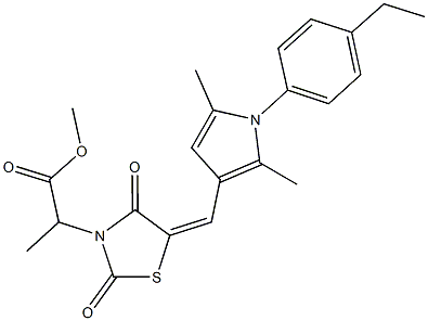 methyl 2-(5-{[1-(4-ethylphenyl)-2,5-dimethyl-1H-pyrrol-3-yl]methylene}-2,4-dioxo-1,3-thiazolidin-3-yl)propanoate 结构式