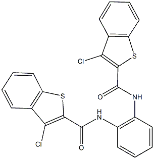 3-chloro-N-(2-{[(3-chloro-1-benzothien-2-yl)carbonyl]amino}phenyl)-1-benzothiophene-2-carboxamide 结构式