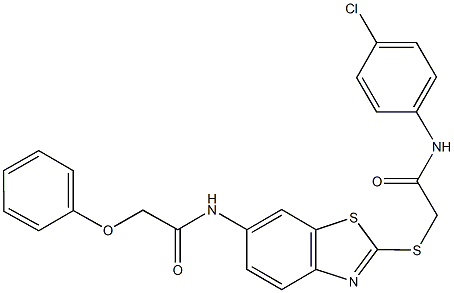 N-(2-{[2-(4-chloroanilino)-2-oxoethyl]sulfanyl}-1,3-benzothiazol-6-yl)-2-phenoxyacetamide 结构式