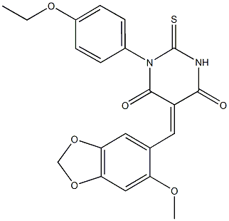 1-(4-ethoxyphenyl)-5-[(6-methoxy-1,3-benzodioxol-5-yl)methylene]-2-thioxodihydro-4,6(1H,5H)-pyrimidinedione 结构式