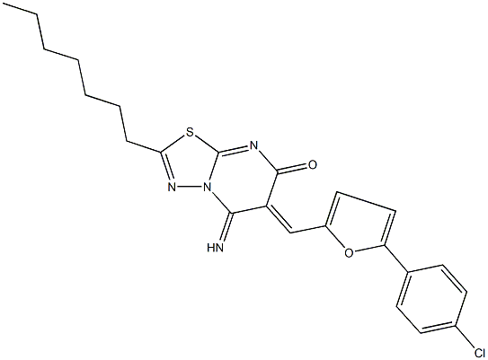 6-{[5-(4-chlorophenyl)-2-furyl]methylene}-2-heptyl-5-imino-5,6-dihydro-7H-[1,3,4]thiadiazolo[3,2-a]pyrimidin-7-one 结构式