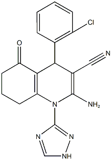 2-amino-4-(2-chlorophenyl)-5-oxo-1-(1H-1,2,4-triazol-3-yl)-1,4,5,6,7,8-hexahydro-3-quinolinecarbonitrile 结构式