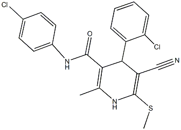 4-(2-chlorophenyl)-N-(4-chlorophenyl)-5-cyano-2-methyl-6-(methylsulfanyl)-1,4-dihydro-3-pyridinecarboxamide 结构式