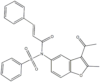 N-(3-acetyl-2-methyl-1-benzofuran-5-yl)-N-cinnamoylbenzenesulfonamide 结构式
