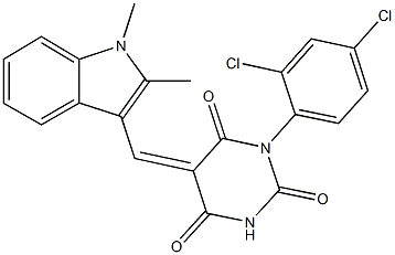 1-(2,4-dichlorophenyl)-5-[(1,2-dimethyl-1H-indol-3-yl)methylene]-2,4,6(1H,3H,5H)-pyrimidinetrione 结构式